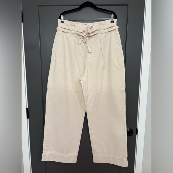 Zara Cream High-Rise Canvas Trousers with Tie Waist - Picture 1 of 4